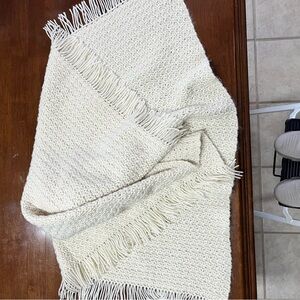 Vintage Handmade crocheted cozy tight knit blanket baby 36x36 ivory